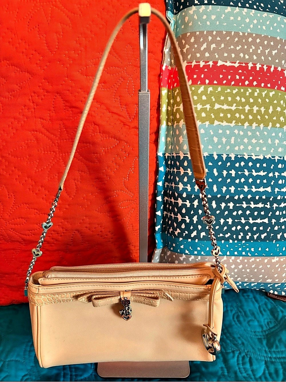 Brighton Shoulder Bag in Off White with Multicolor Silver Charm Adornments
